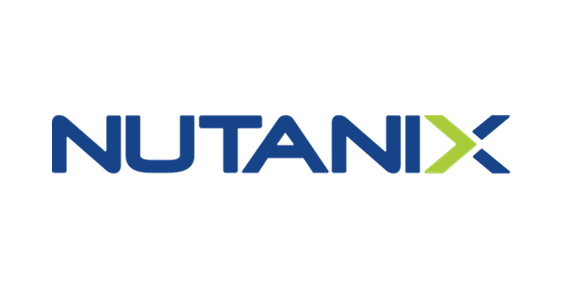Nutanix logo featuring blue text with green chevron arrow symbol