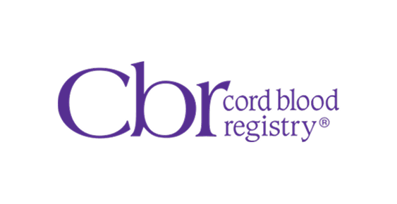 Cbr cord blood registry logo in purple with registered trademark symbol