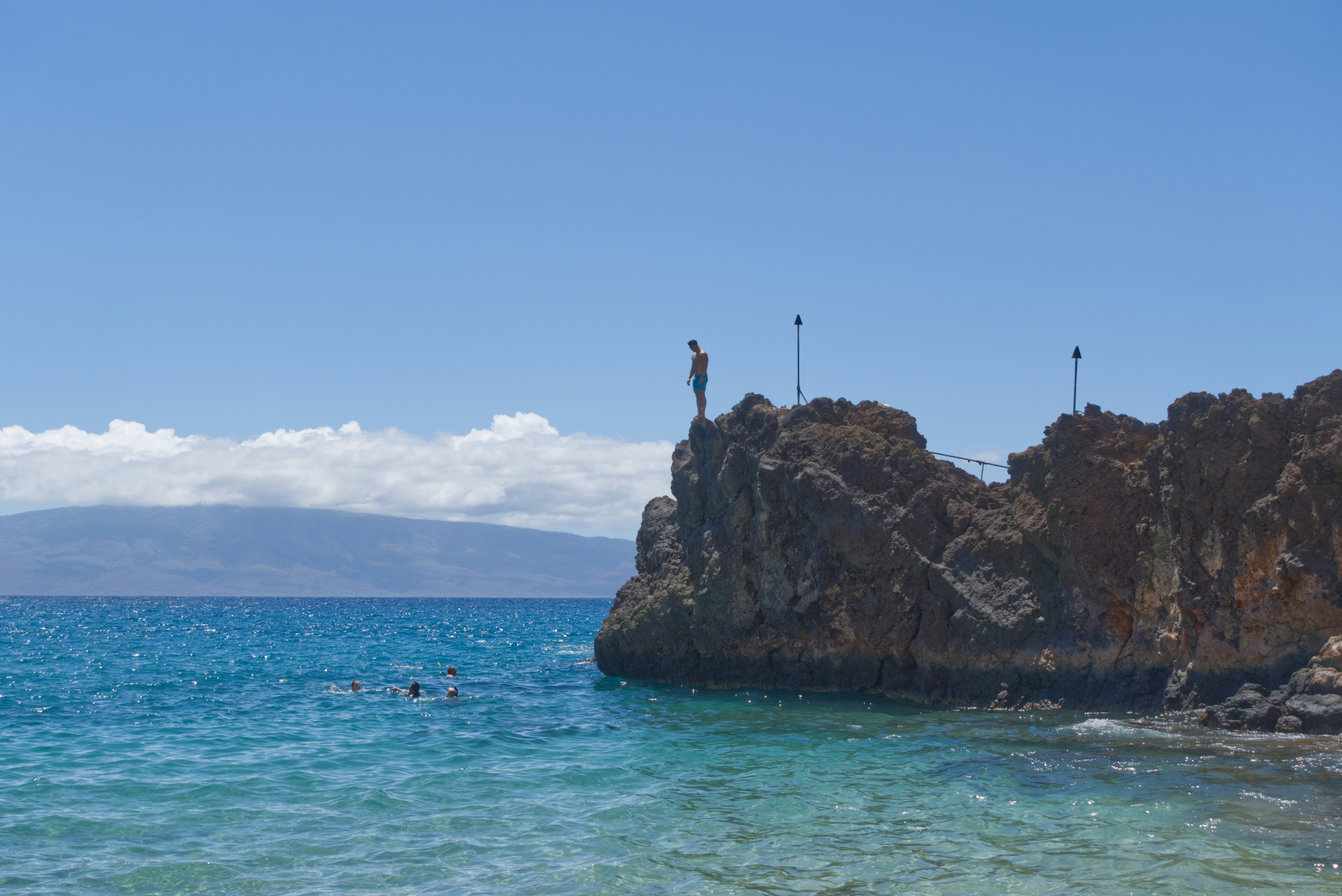 Snorkelers in the water at Black Rock at the north end of Kaanapali Beach
