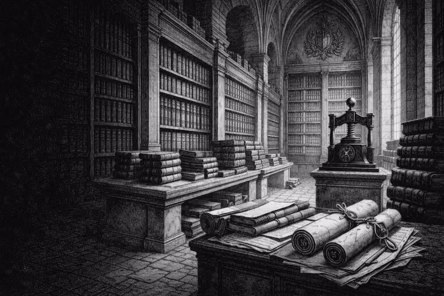 Bibliothèque juridique ancienne avec ouvrages reliés