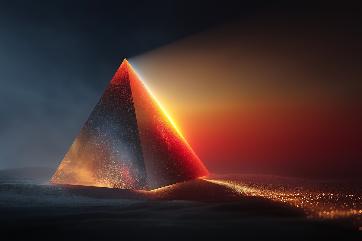 Subject: single crystalline triangular pyramid prism. Palette: CL canonical 5-color system.