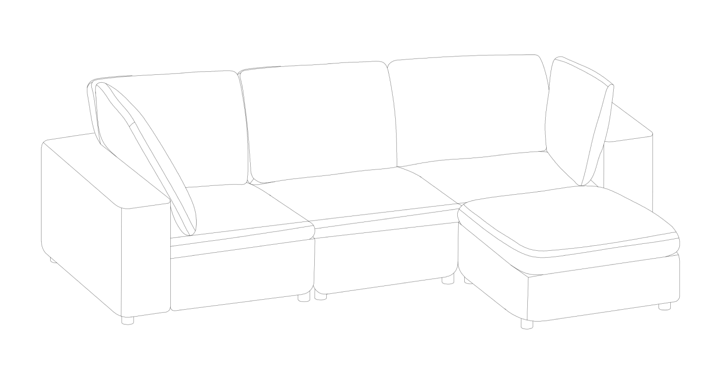 Completed modular sofa assembly illustration