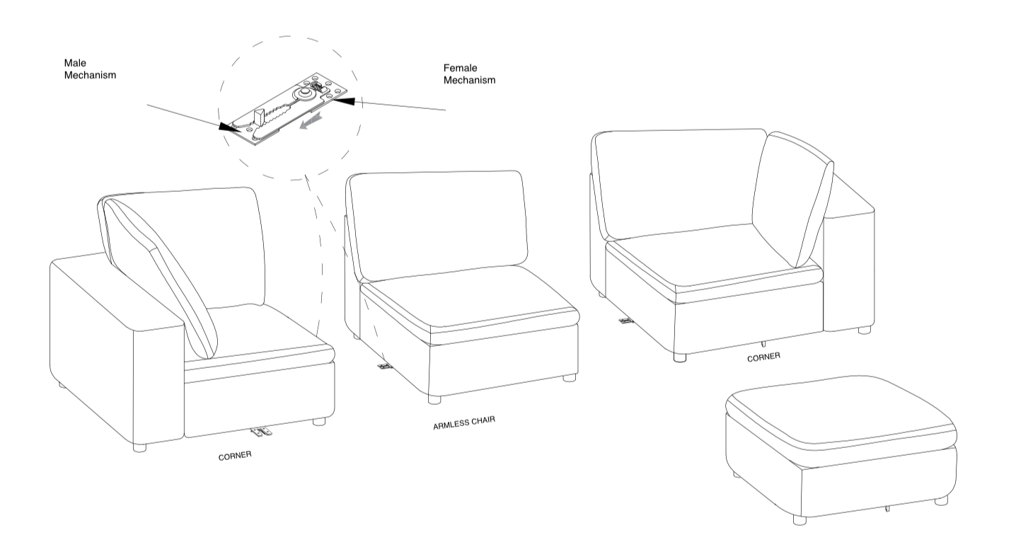 Step 1 illustration showing modular pieces connecting with built-in clamps