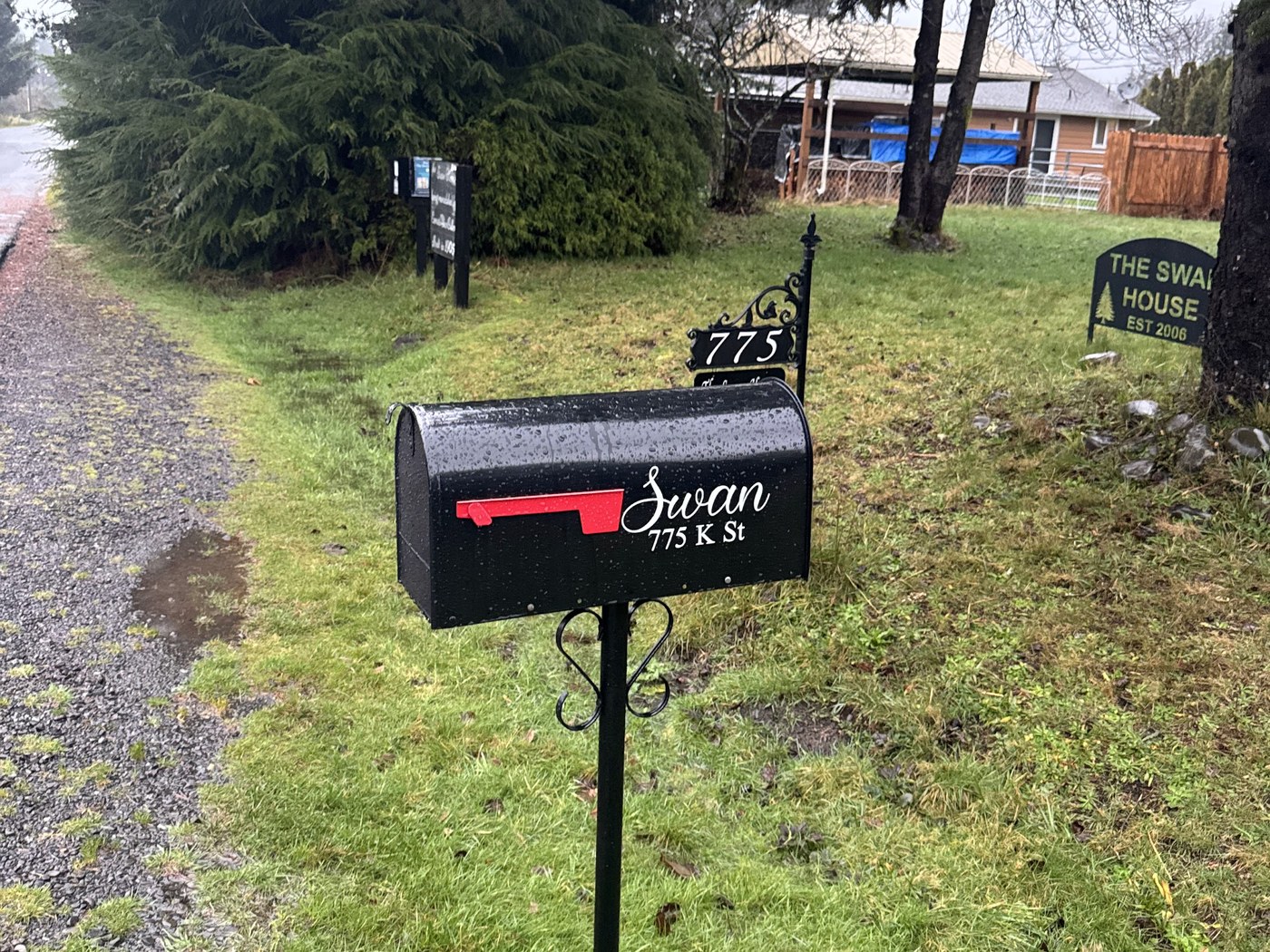 The Swan mailbox at 775 K Street in Forks