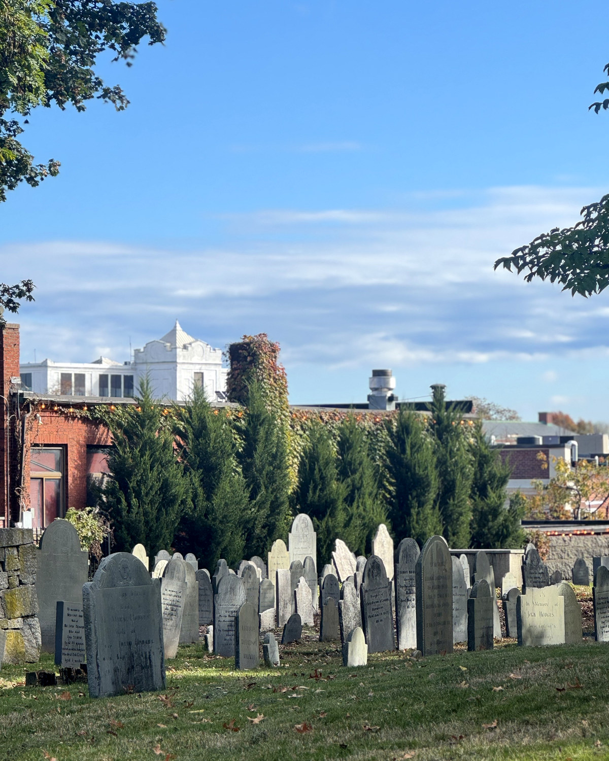 The old headstones at the Burying Point cemetery in Salem