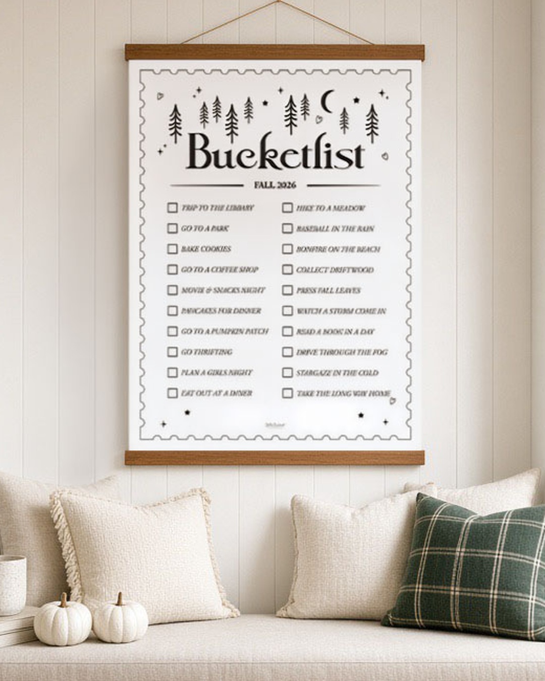 The Forks bucket list print hanging on the wall