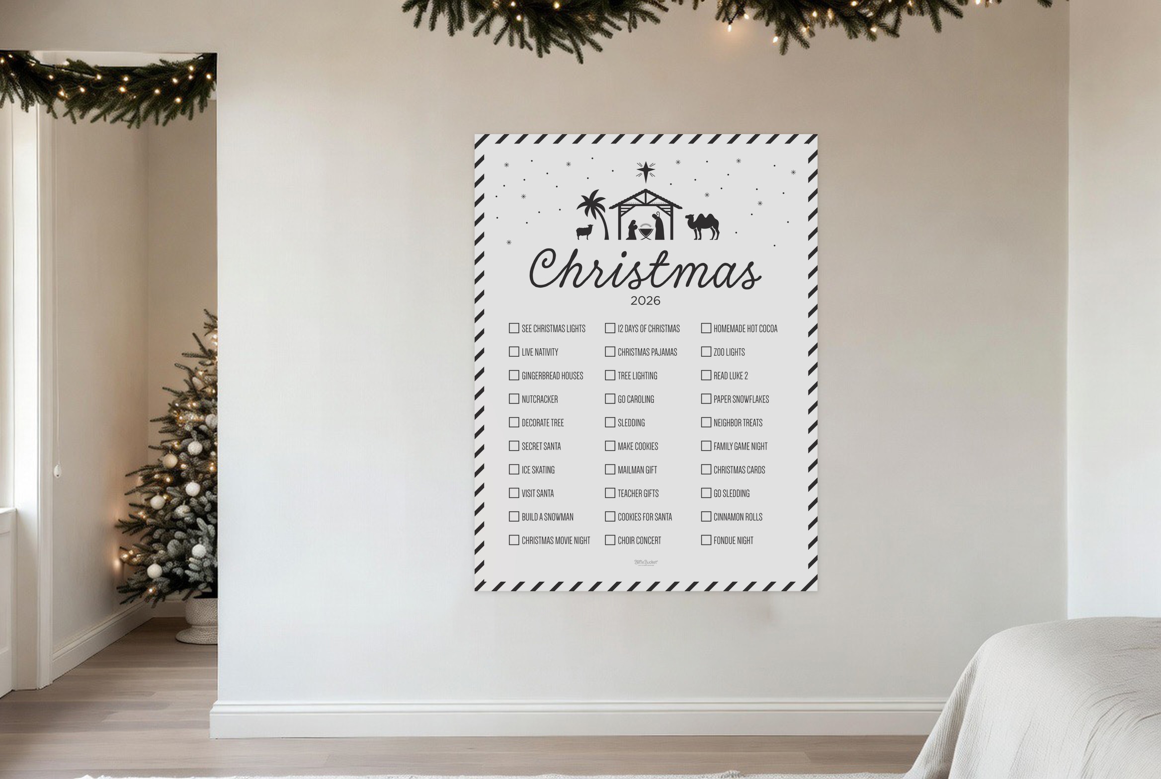 Christmas Nativity bucket list on a wall