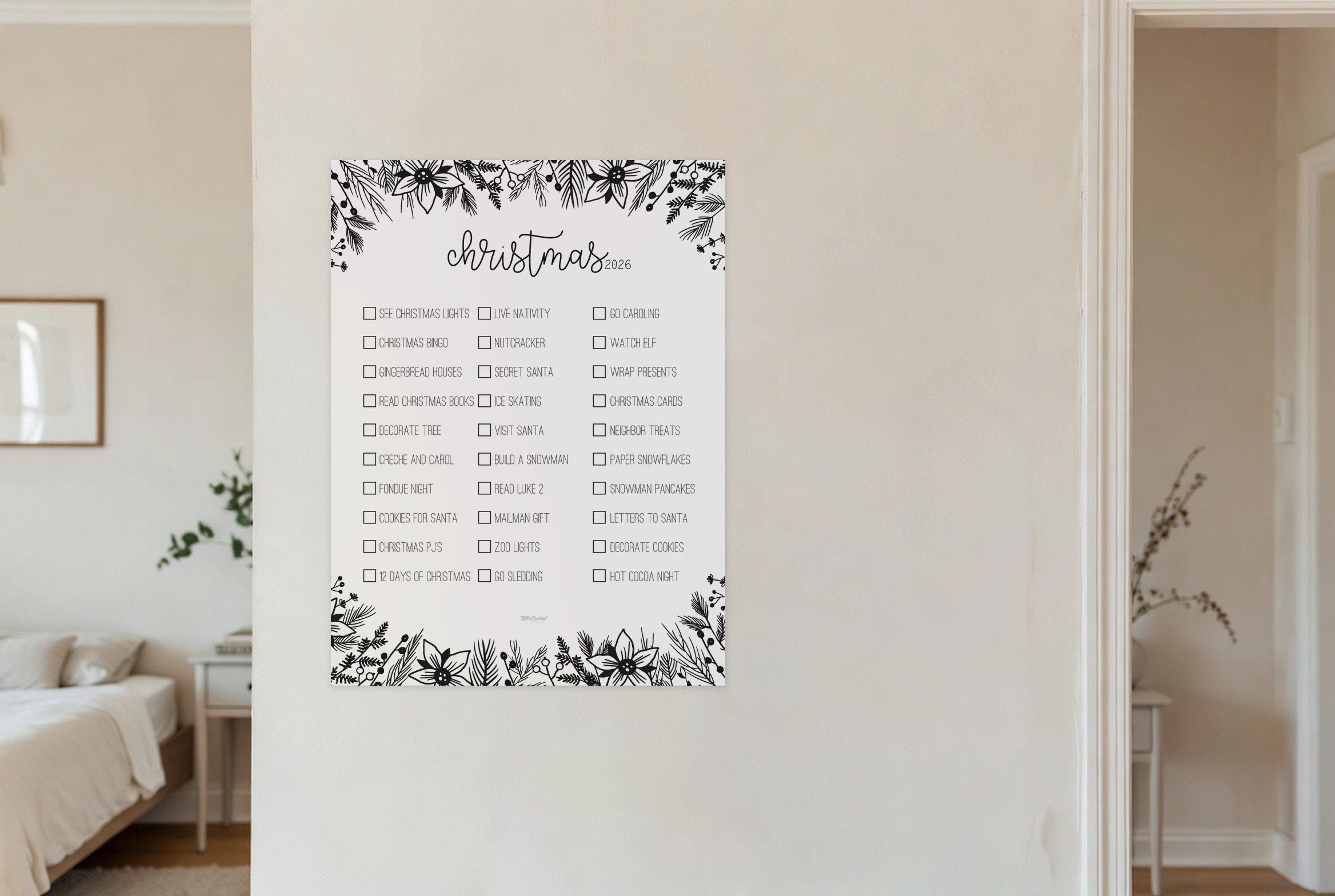 Christmas Pine bucket list on a wall