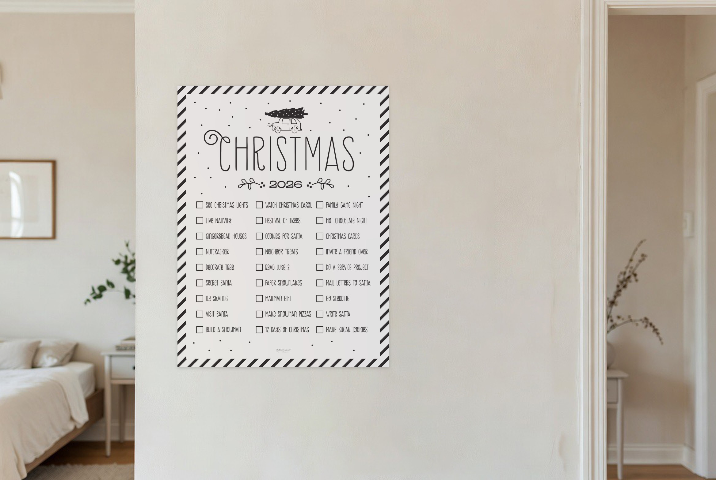 Christmas Car bucket list on a wall