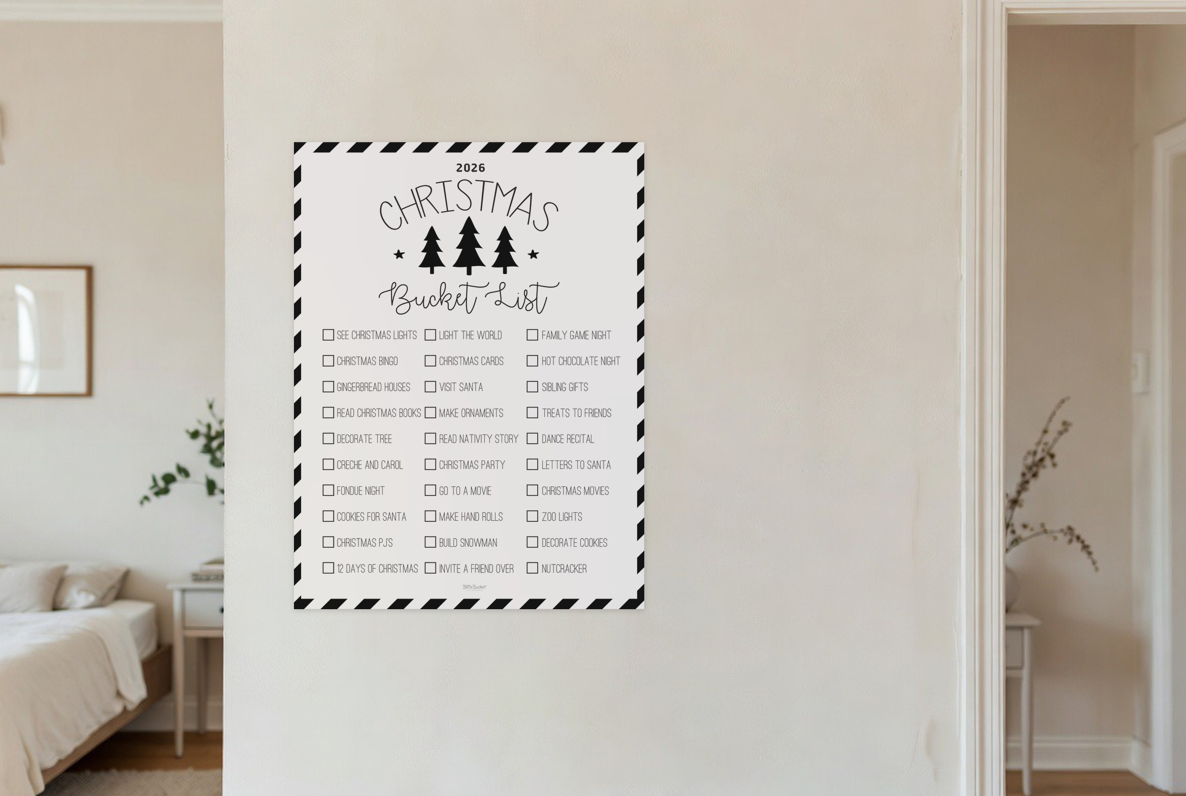 Christmas Trees bucket list on a wall