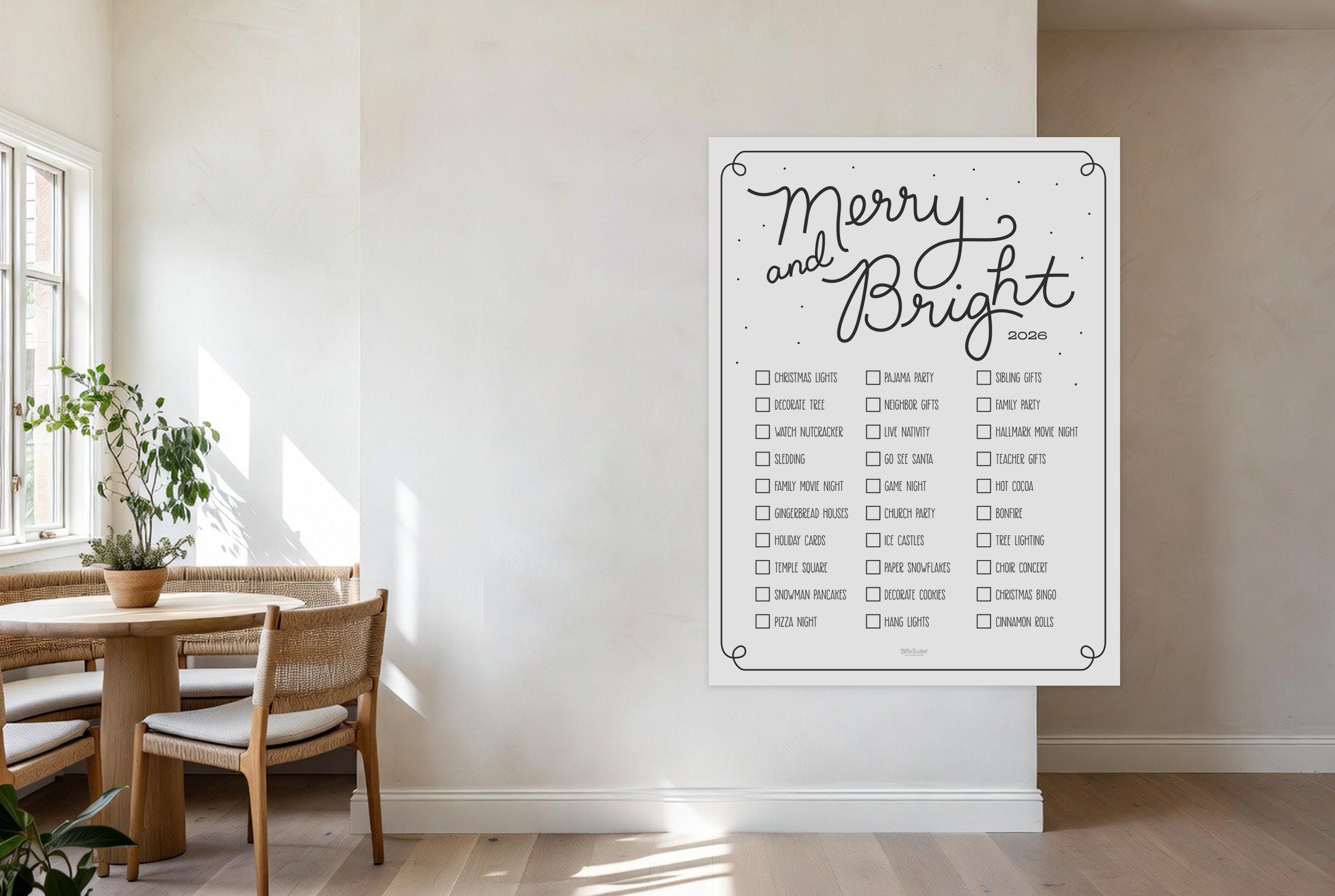 Merry and Bright print on the wall