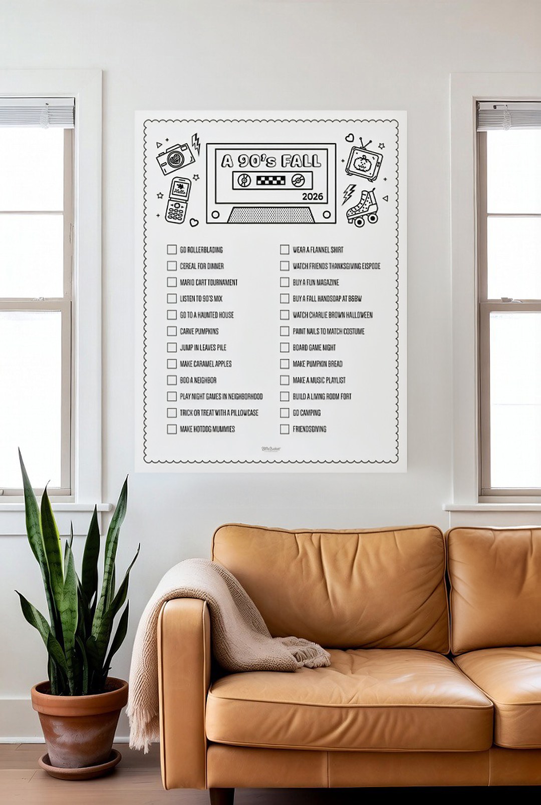 The 90s Fall print on the wall above the couch
