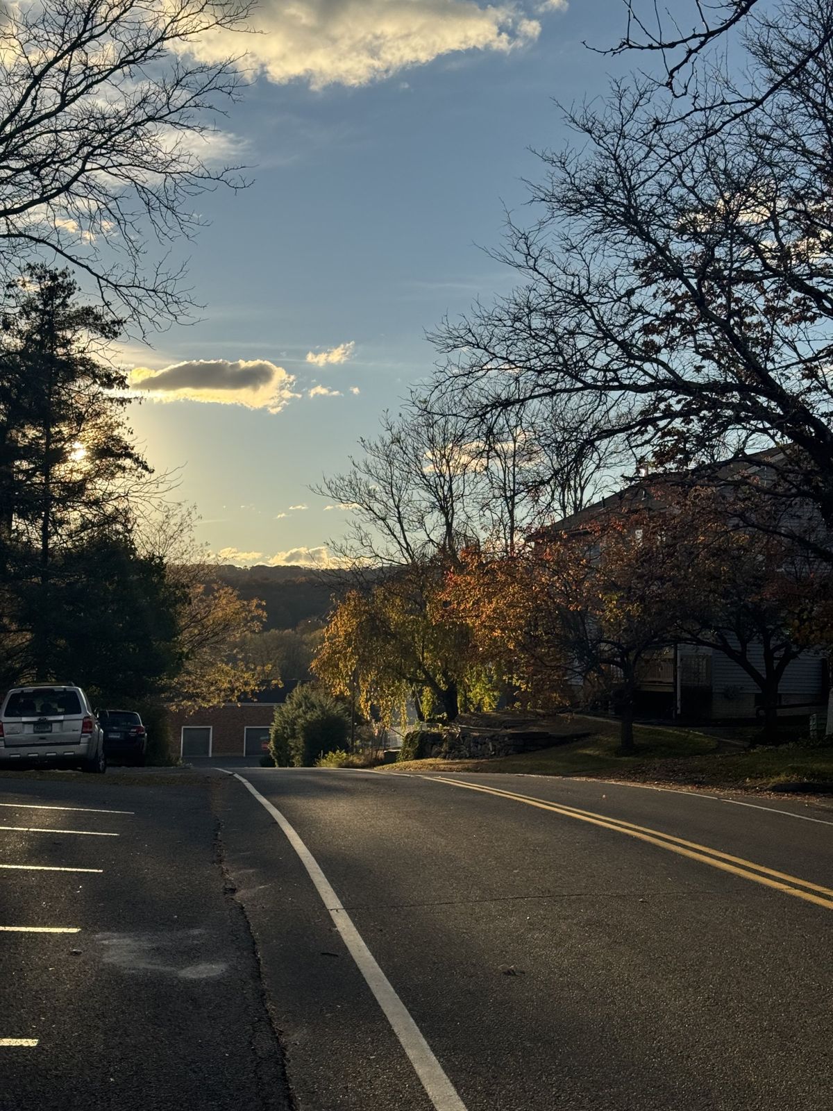 The road out of New Milford at sunset