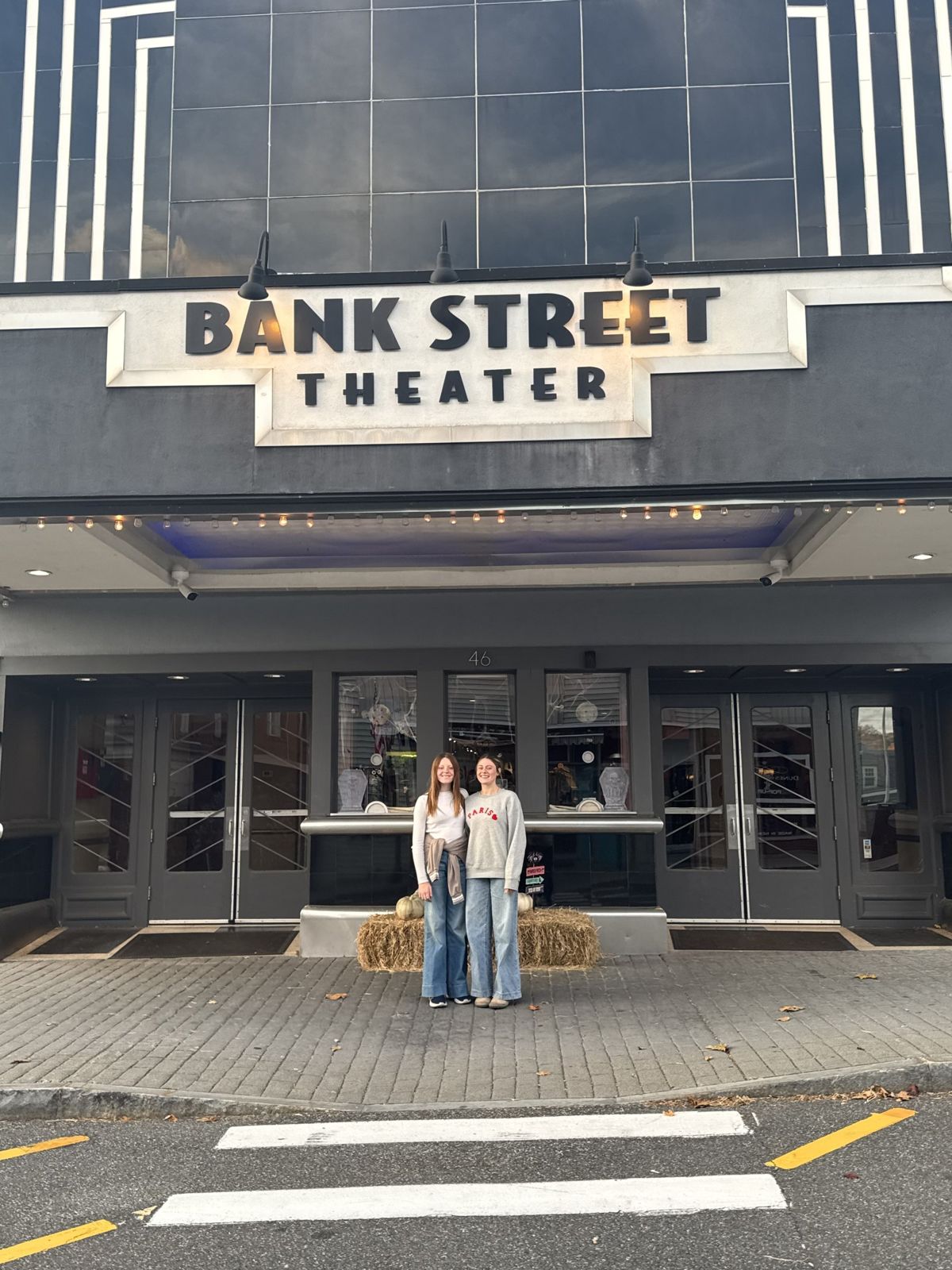 My girls under the Bank Street Theater marquee in New Milford