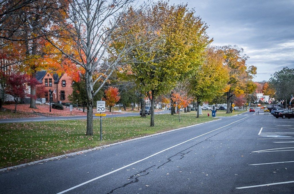 The town green in New Milford in fall