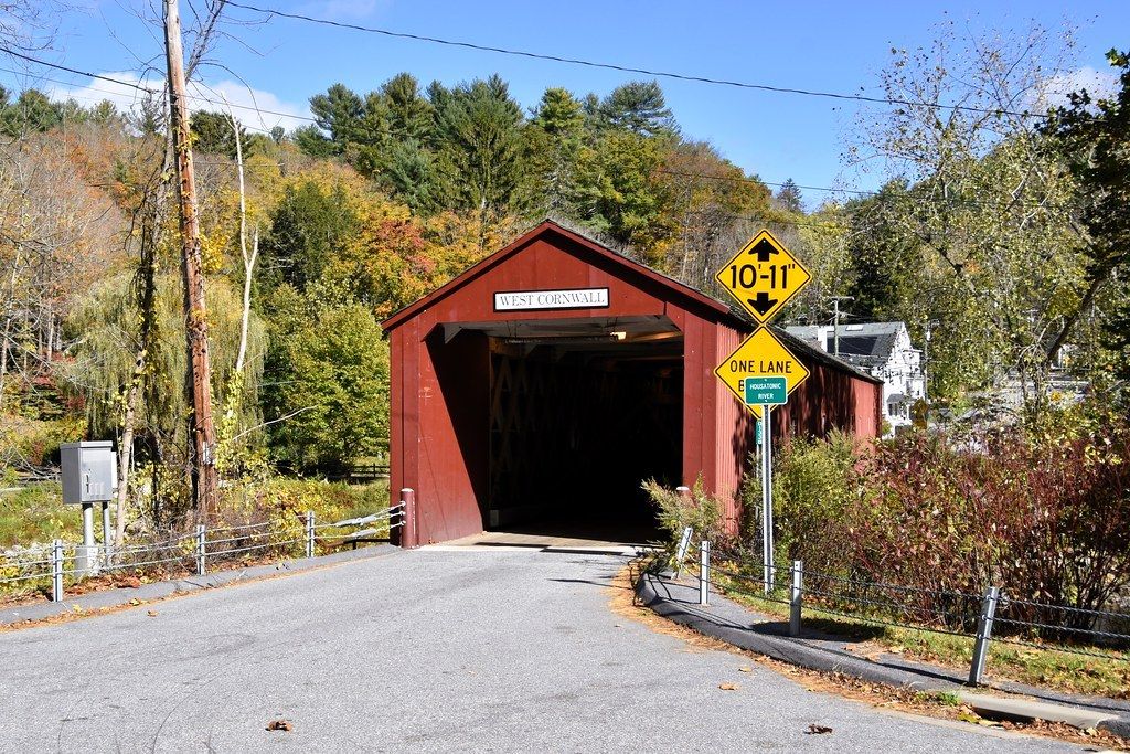 The red West Cornwall covered bridge over the Housatonic