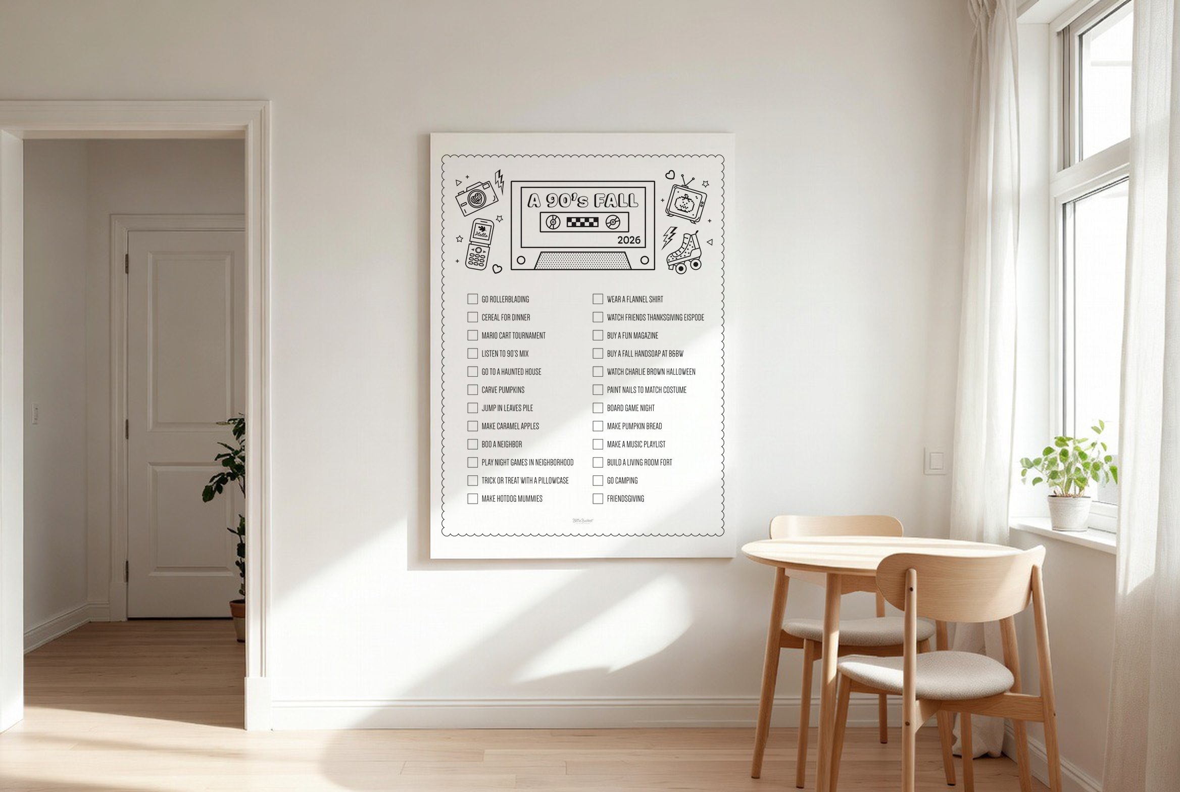90s Fall bucket list on a wall