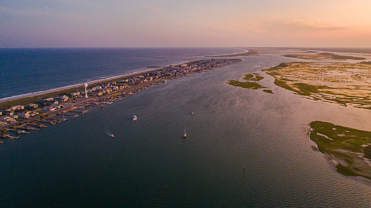 Wrightsville Beach from above at sunset