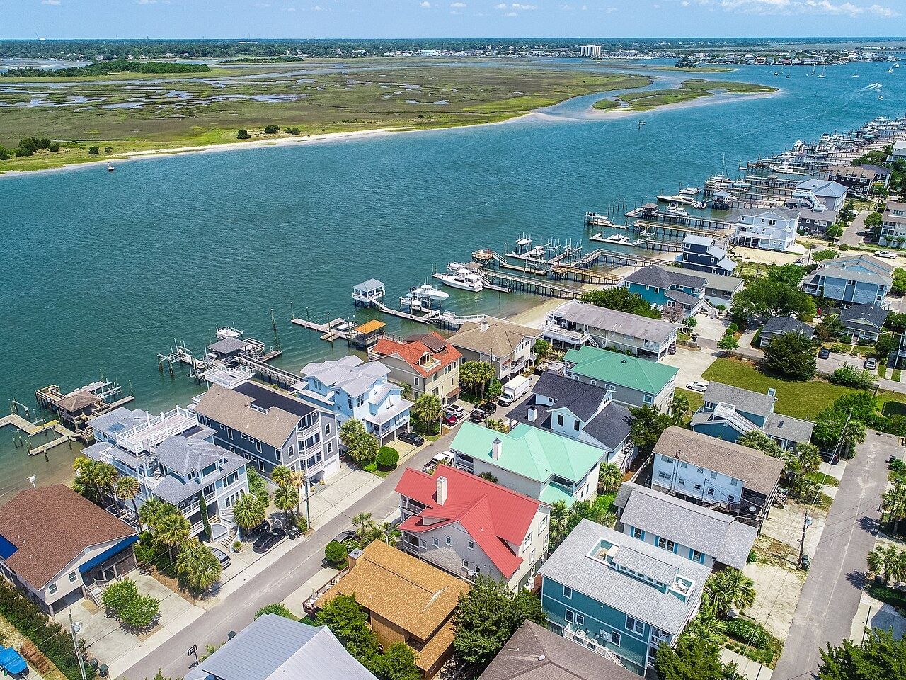 Beach houses and the water at Wrightsville Beach, North Carolina