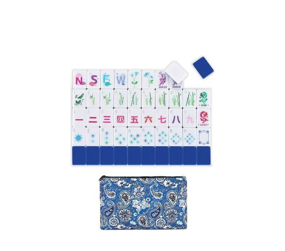 American Mahjong Tile Set (160pc) with Paisley Travel Bag - Luxury Blue Tiger