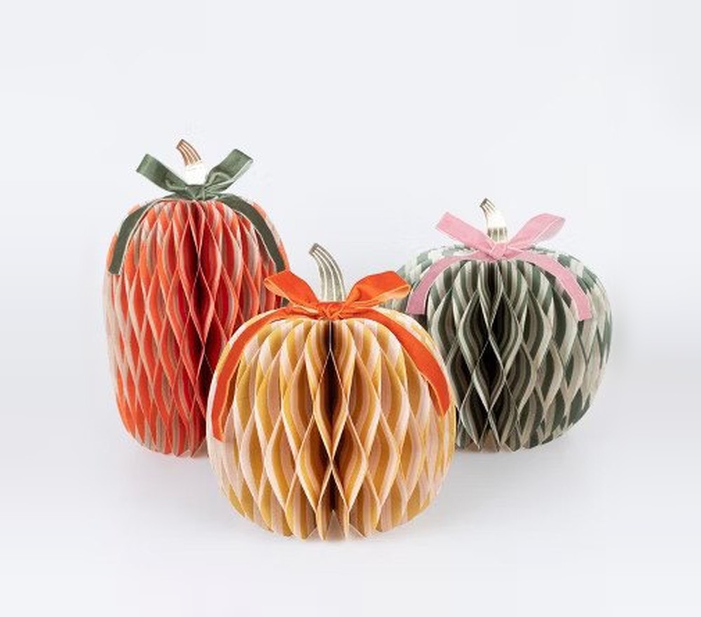 Fall Stripe Paper Honeycomb Pumpkins (Pack of 3)