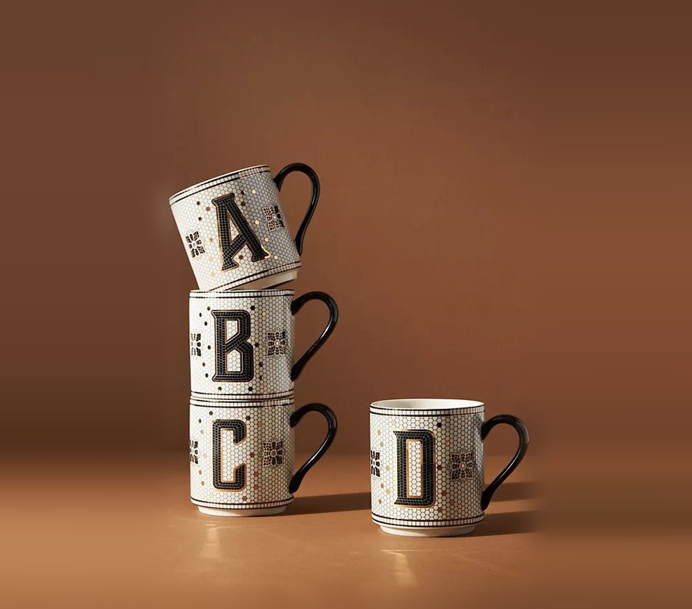 Bistro Tile Stoneware Mug: Monogram Edition