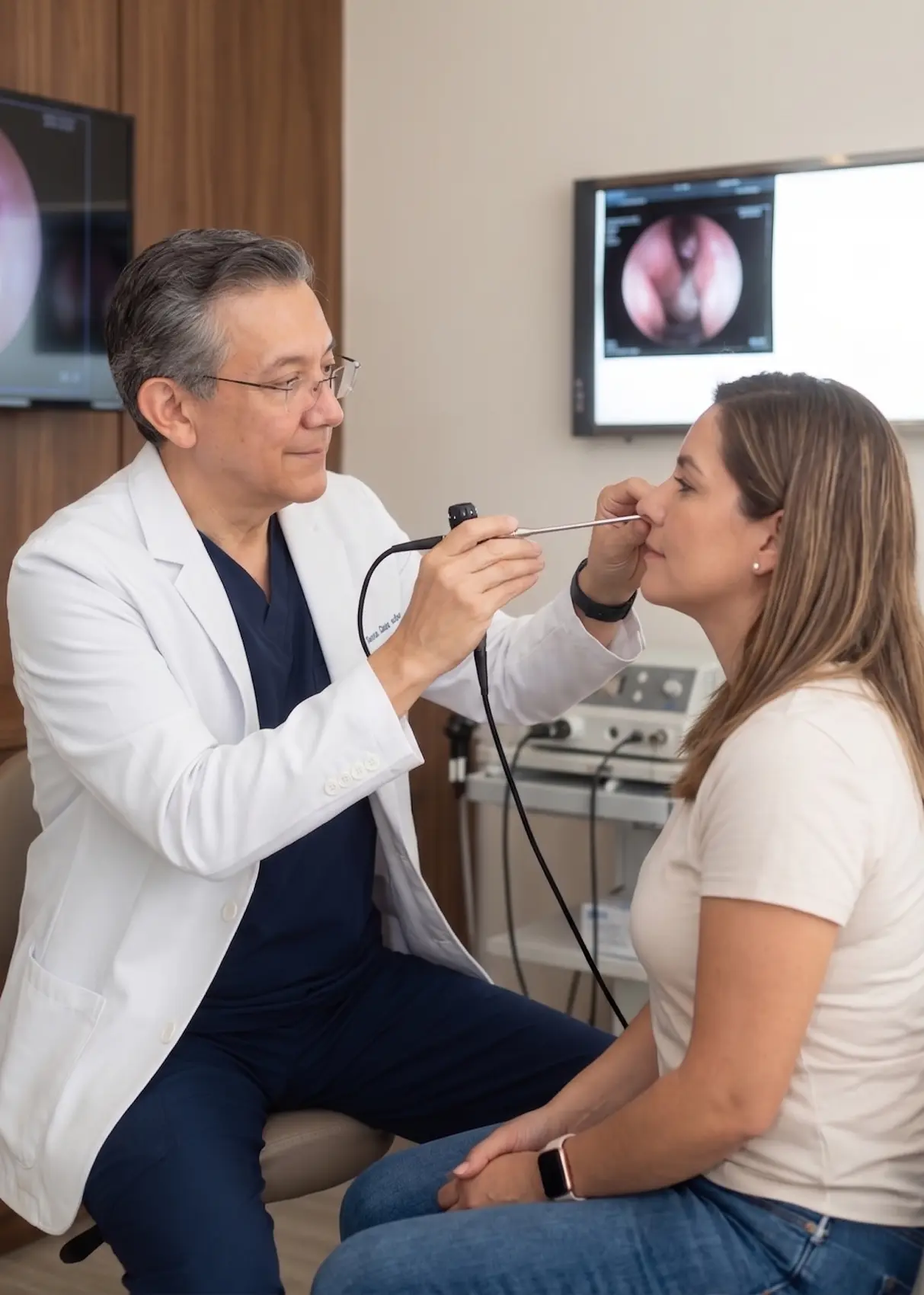 El doctor López Guerra examinando a una paciente