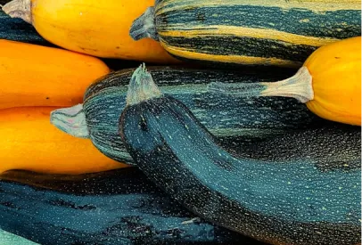 A variety of fresh zucchini and squash in different colors including yellow and green.