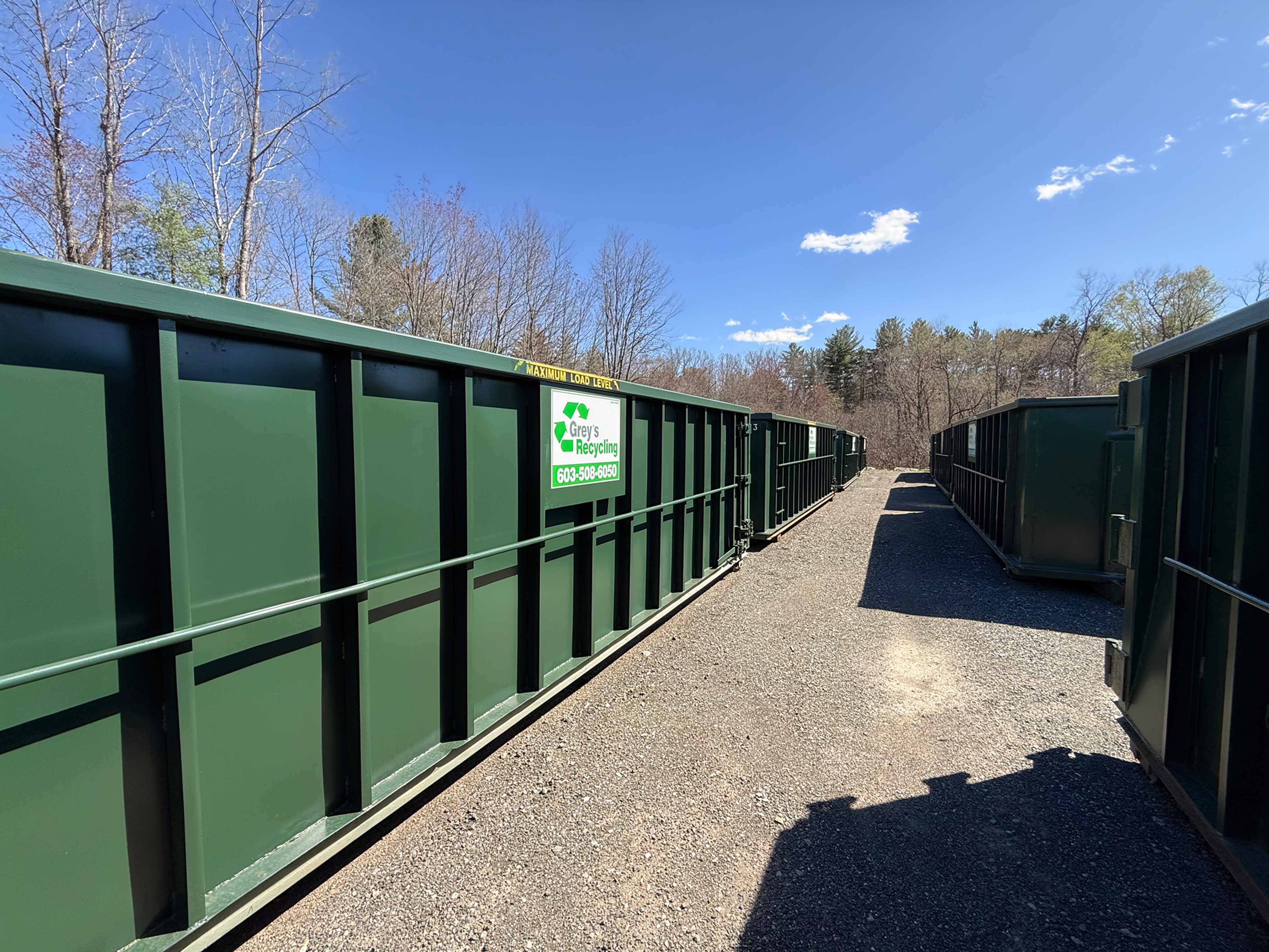 Green Grey’s Recycling roll-off dumpsters at the company yard