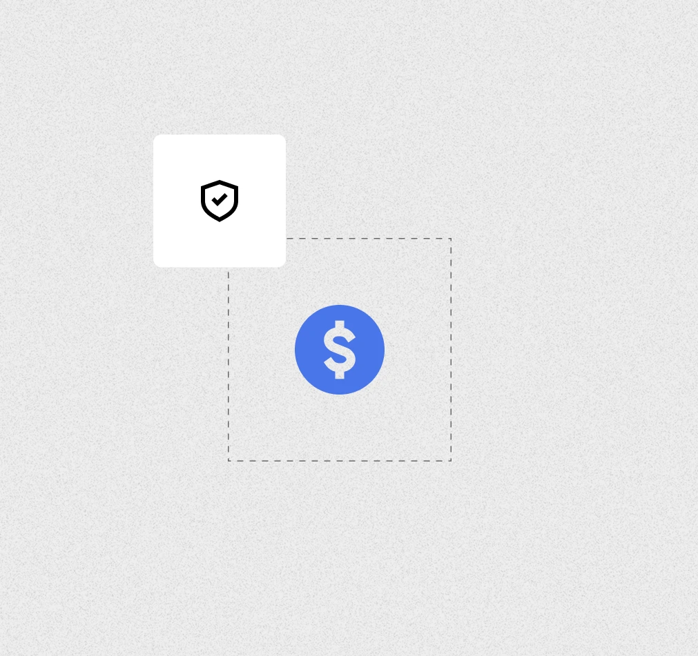 A white square with a blue dollar sign on it.