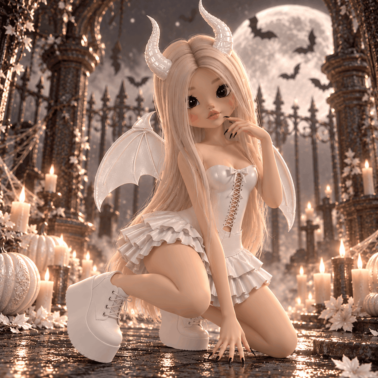 Five avatars in Alvalan autumn outfits around a cafe table