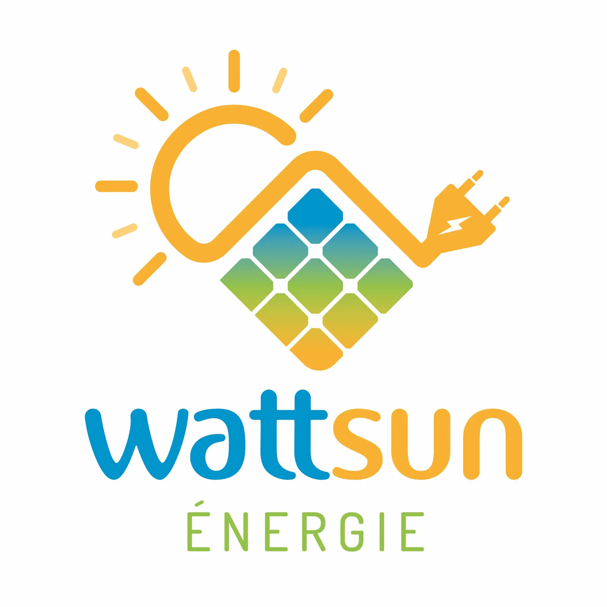 WattSun Energie logo with sun, solar panel, and electric plug icon.