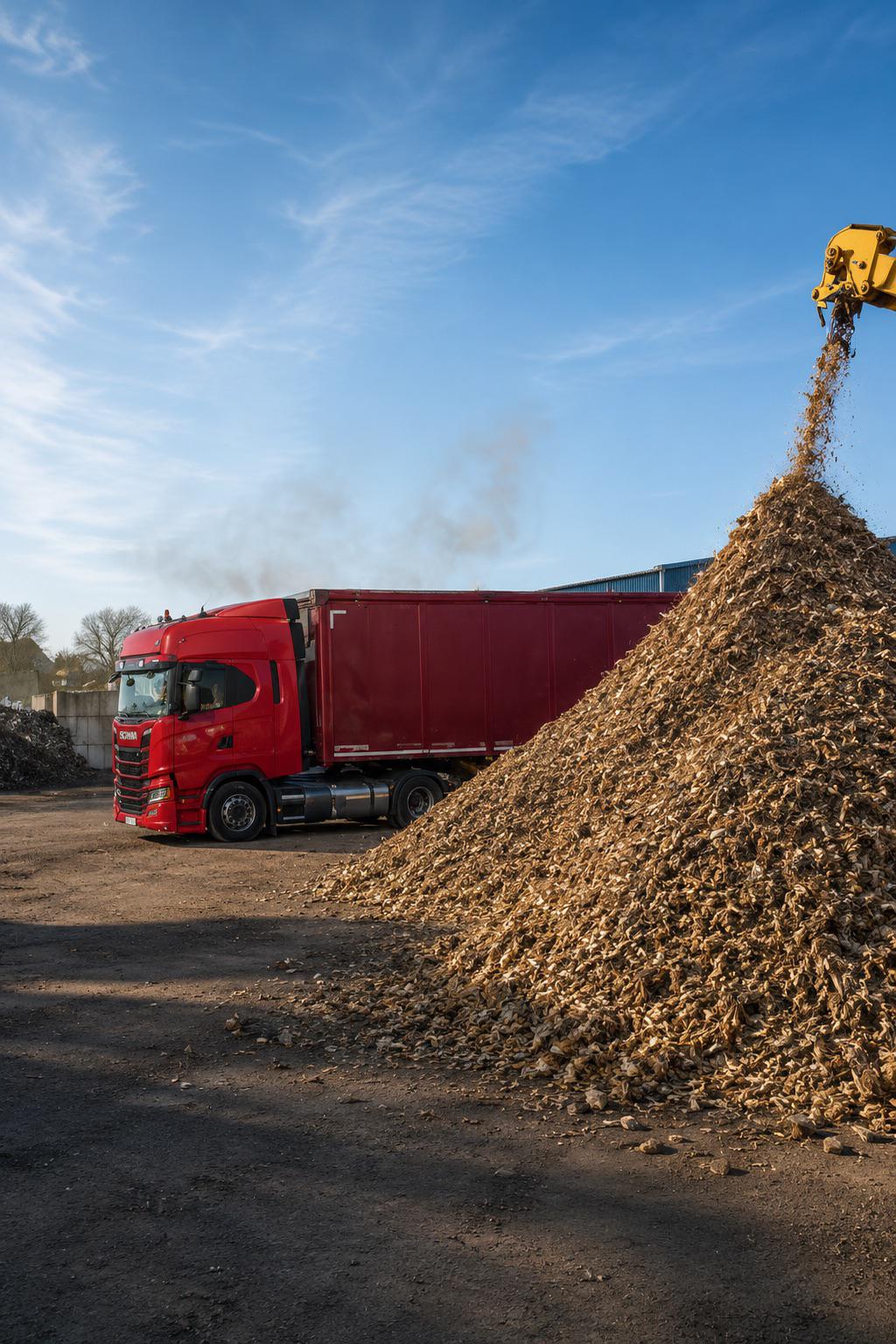 Rozładunek zrębki drzewnej z ciężarówki Staśkiewicz Transport