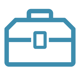 Blue icon of a toolbox with a handle and latch.