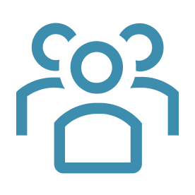 Blue icon representing a group of three users or people.
