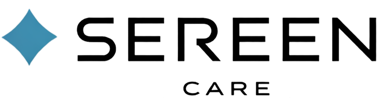 Sereen company logo with a blue diamond shape and styled black text.