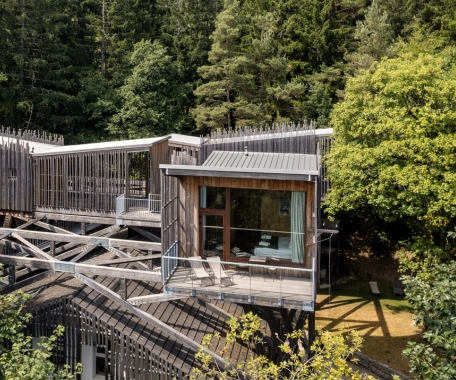 Deluxe-Baumhaus für 4 Personen mit Spa-Zugang in den Baumwipfeln – Nids des Vosges