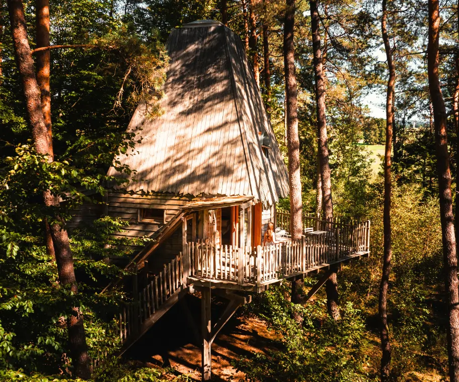 Sauna privatif panoramique de la cabane La Bien-Hêtre dans la forêt vosgienne