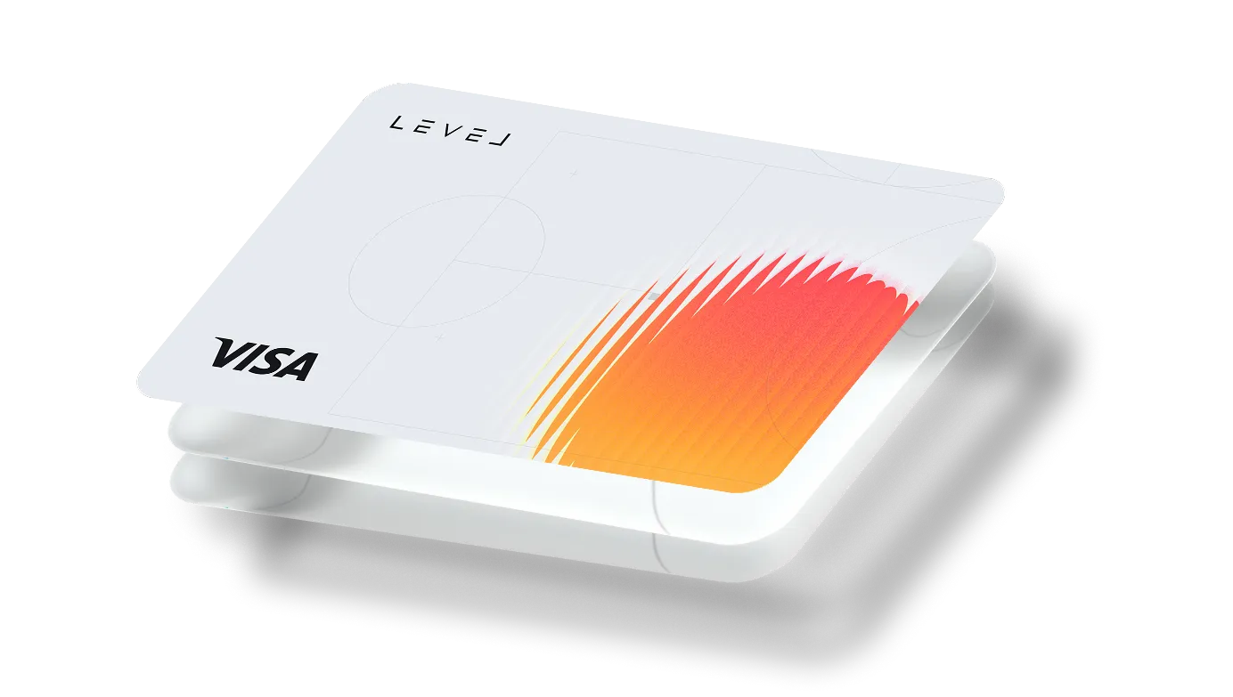 Stack of three white credit cards with a gradient orange and red design and VISA logo on the top card.