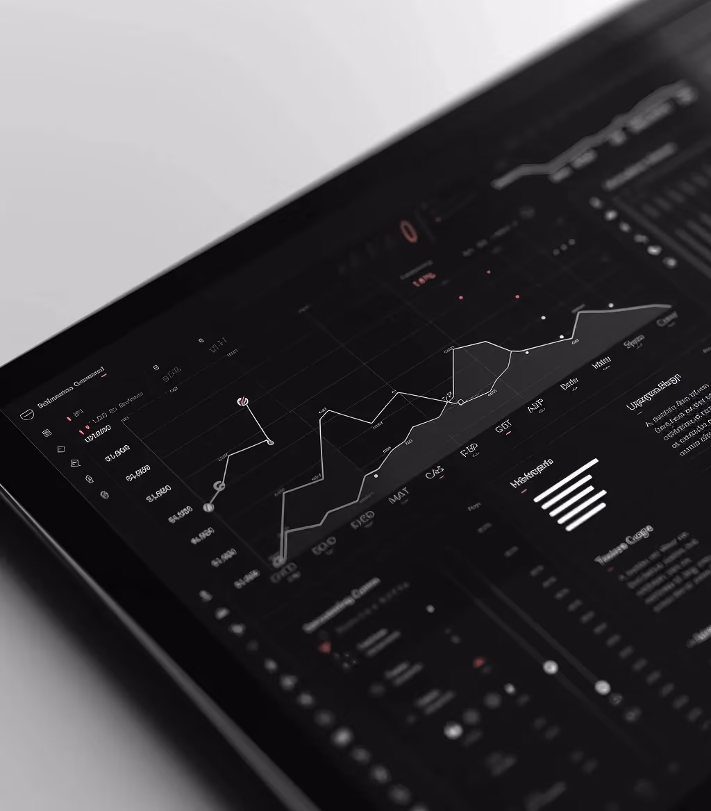 Ausschnitt eines schwarzen User Dashboards mit Statistiken für Funnel-Analytics.