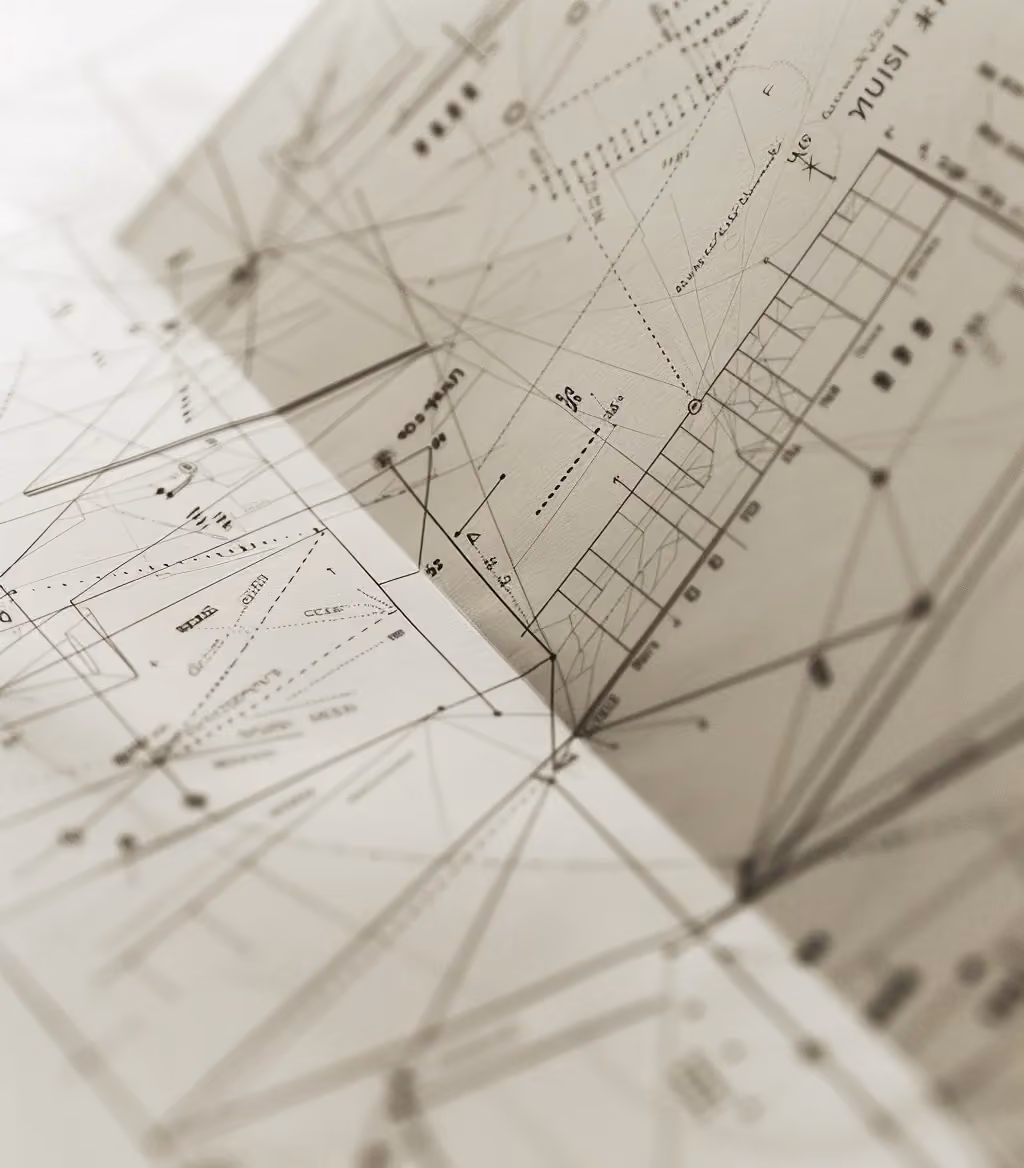 Minimalistische Skizzen digitaler Architektur als Blueprint für hochkonvertierende Funnel-Systeme.