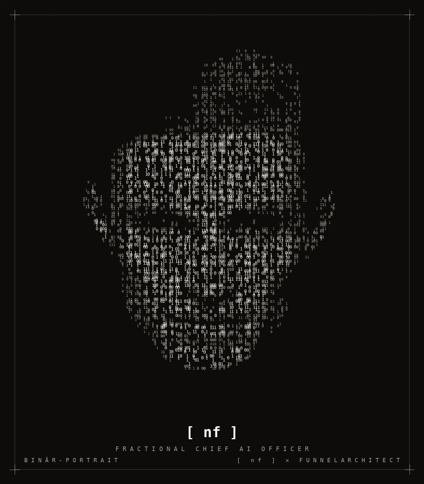 Binärcode-Portrait von Nicholas Flatt aus 3.200 Zeichen-Partikeln – Key Visual der Case Study