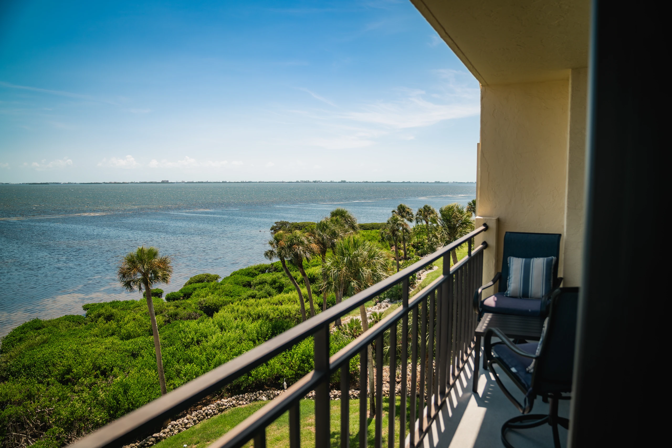 Condo balcony overlooking Sarasota Bay and mangroves