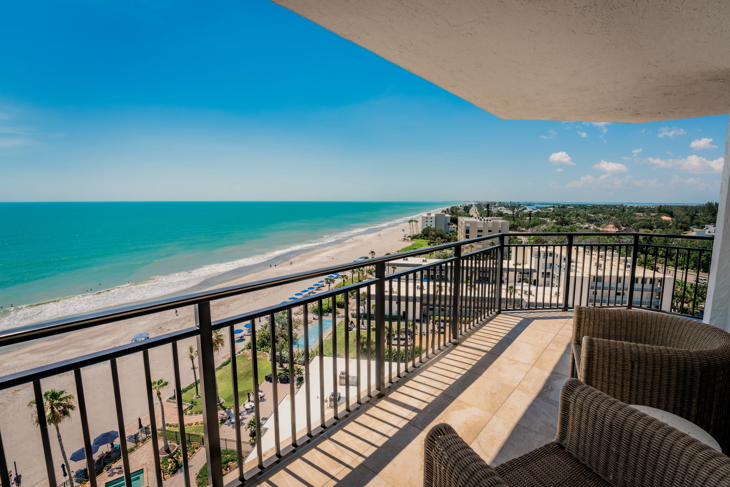 Condo balcony overlooking the beach and Gulf of Mexico