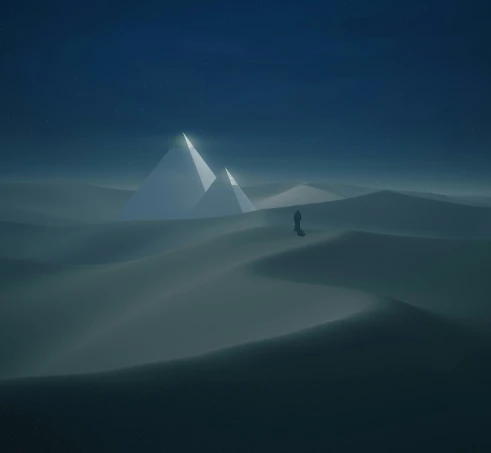 Minimal blue-toned mountain landscape.