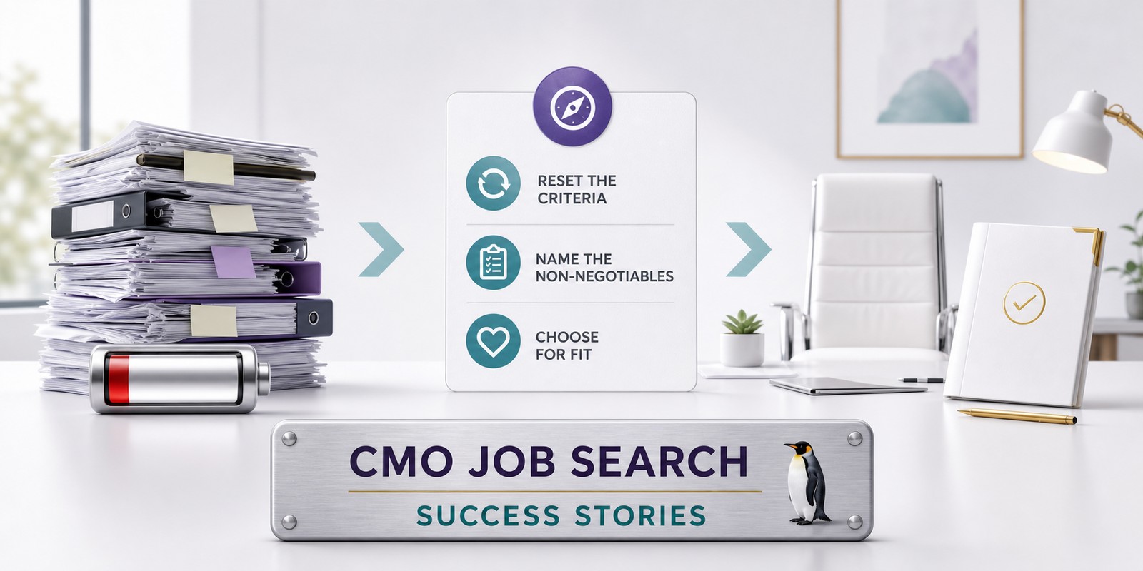 Anonymous CMO job-search path moving from a rushed search through a strategic reset to a better-fit leadership role.