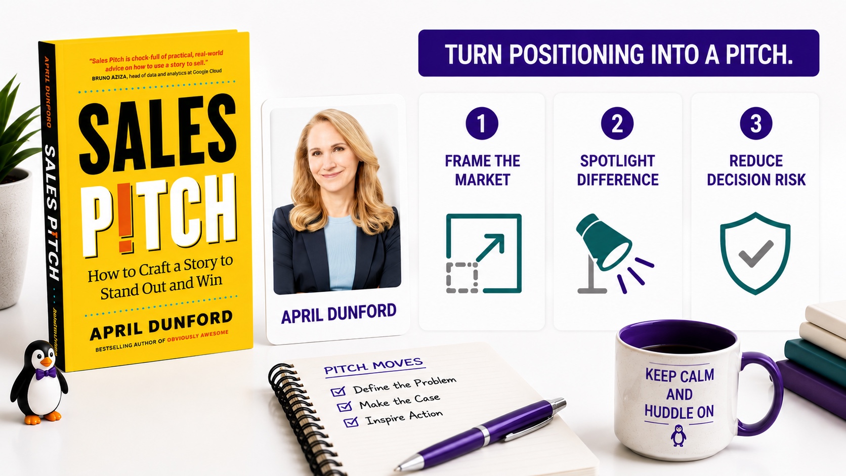 Sales Pitch by April Dunford with three steps for turning positioning into a buyer-centered sales narrative.