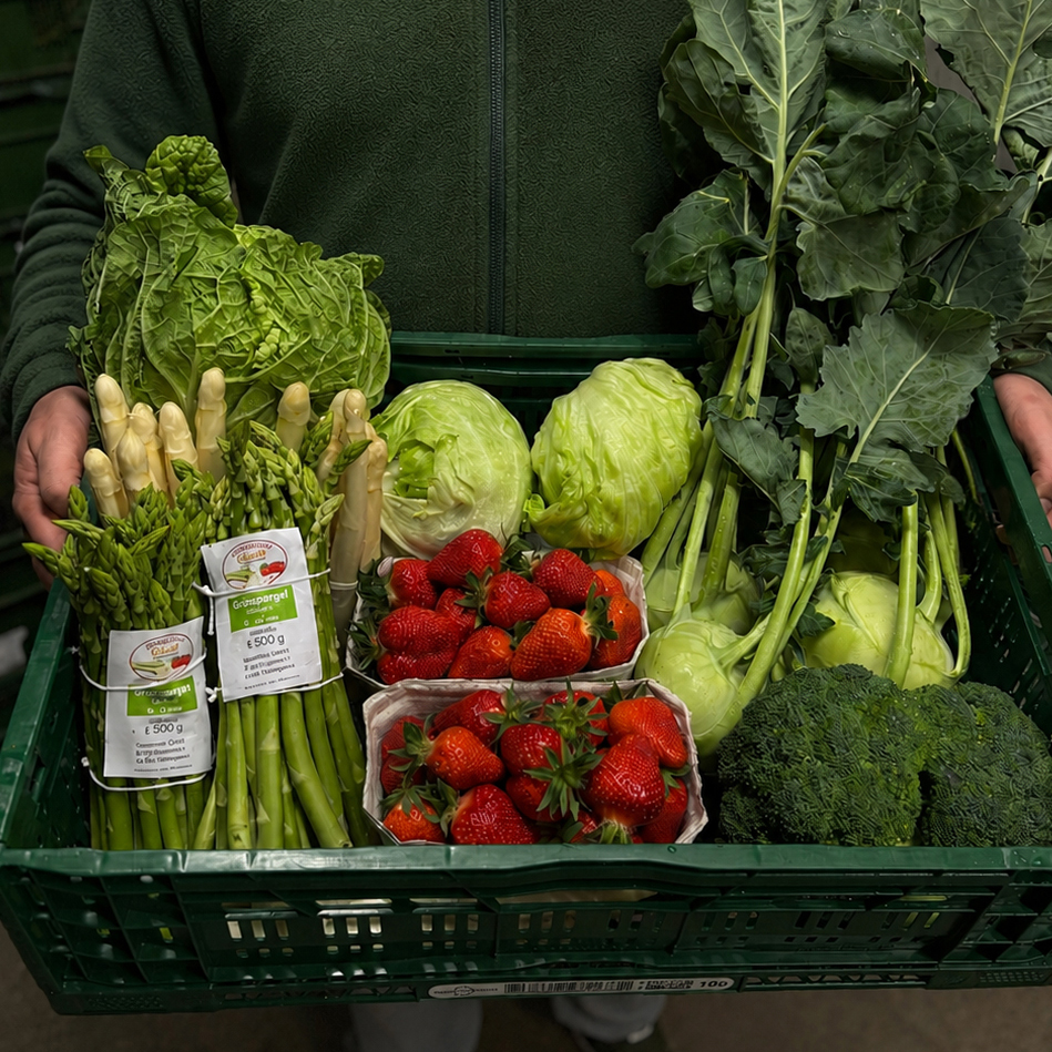 Kiste mit frischem Obst und Gemüse für Gastronomie und Lebensmittelhandel