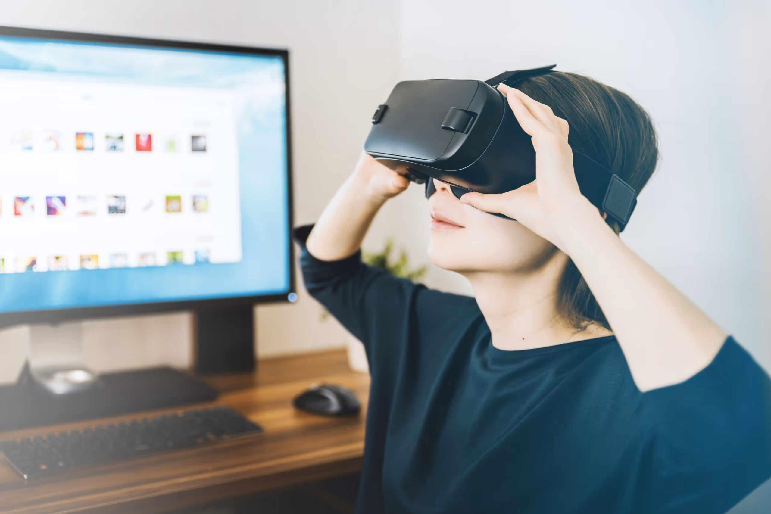 Woman using VR headsets