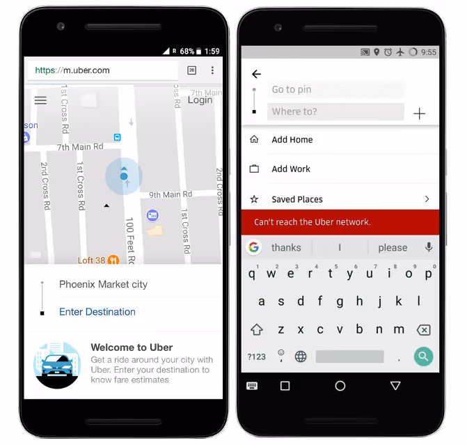 Mobile vs web apps: Uber's web app looks identical to its mobile app.